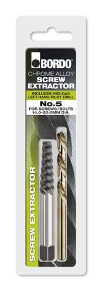 BORDO SCREW EXTRACTOR #5 + DRILL ( CARDED - PACK OF 1) 